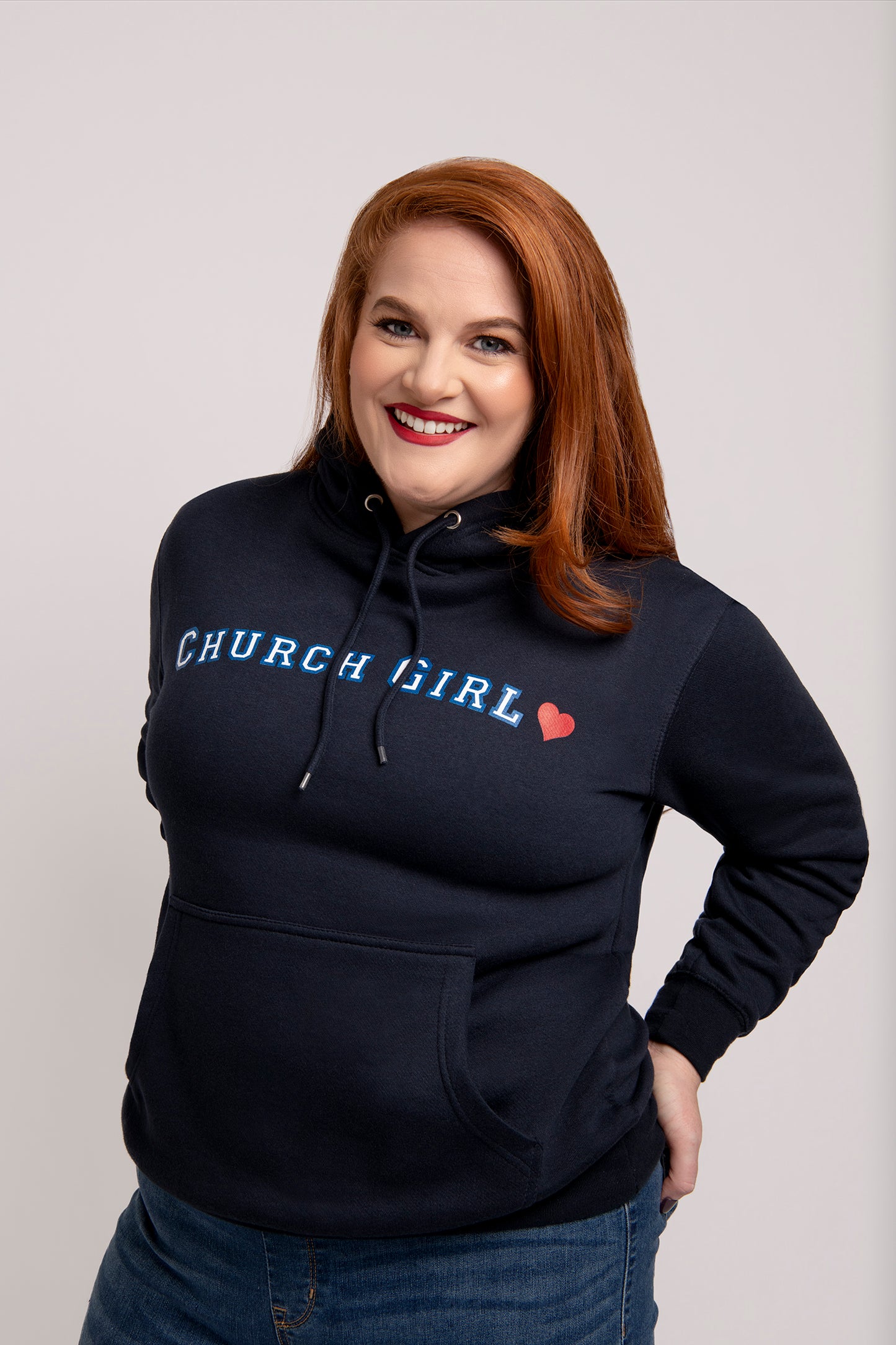 Church Girl Varsity Hoodie-Navy Blue