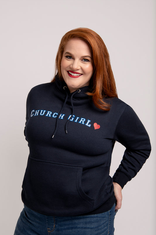 Church Girl Varsity Hoodie-Navy Blue